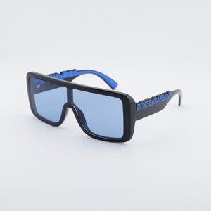 Dolce & Gabbana DG6204 501/80 Sunglasses Shiny Black Shield Frame, Blue Lenses